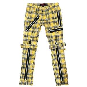 “Tripp NYC” Mens Yellow Plaid Print Utility Style Punk Goth Pants